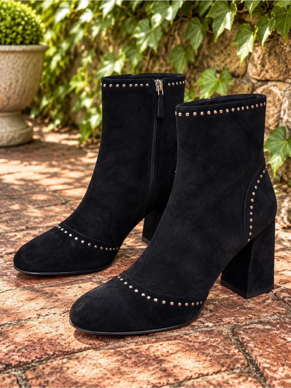 RED BY VALTENTINO Black Suede Studded Luxury Italian Wrapped Heel Ankle Boots 36